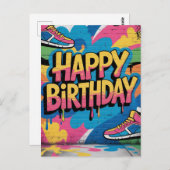 Gelukkig Verjaardags Graffiti Muur met Sneakers Briefkaart (Voorkant / Achterkant)