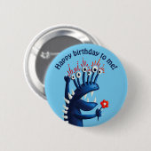 Gelukkig verjaardagsblauw grappig monster kinder ronde button 5,7 cm (Voorkant /achterkant)