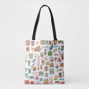 Gelukkig verjaardagselementen kantoor schetsdoedle tote bag