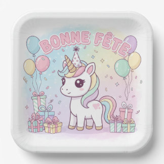 gelukkig verjaardagsfeest eenhoorn  papieren bordje
