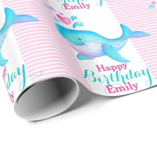 Gelukkig verjaardagsfeest genaamd whale art-rap cadeaupapier (Rol Hoek)