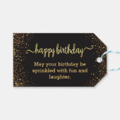 gelukkig verjaardagsgoud zwarte glitters modern ch cadeaulabel (Voorkant (Horizontaal))