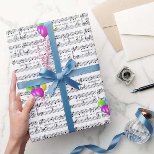 Gelukkig verjaardagslied en ballonnen cadeaupapier (Geschenken)