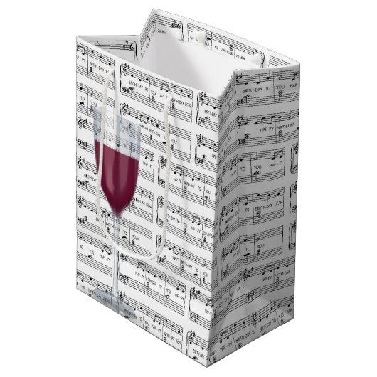 Gelukkig verjaardagslied met wijn medium cadeauzakje (Voorkant Gekanteld)