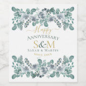 Gelukkig verjaardagsmonogram groene bladeren tuin wijn etiket (Enkel label)