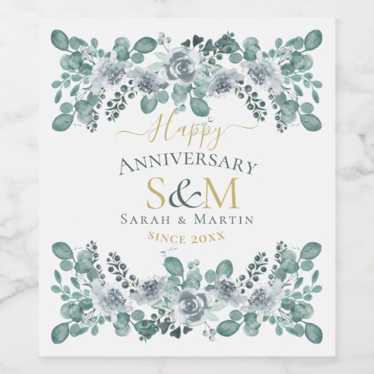 Gelukkig verjaardagsmonogram groene bladeren tuin wijn etiket (Enkel label)