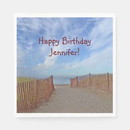Gelukkig verjaardagspad naar het strand servet (Voorkant)