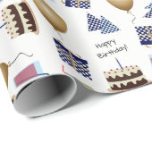 Gelukkig verjaardagspatroon in marineblauw inpakpa cadeaupapier (Rol Hoek)