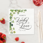 Gelukkig Verliefd Bruidsbruiloft Groene Klaverblad Servet (Insitu)