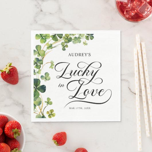 Gelukkig Verliefd Bruidsbruiloft Groene Klaverblad Servet (Insitu)