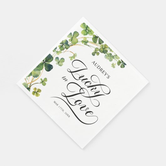 Gelukkig Verliefd Bruidsbruiloft Groene Klaverblad Servet (Hoek)