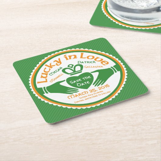 Gelukkig Verliefd Ierse Claddagh Trouw Datum Bespa Kartonnen Onderzetters (Schuin)