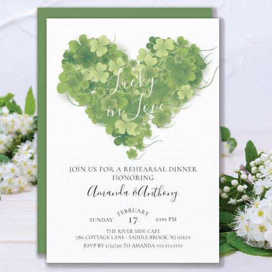 Gelukkig Verliefd Shamrock Hart Rehearsal Dinner Kaart