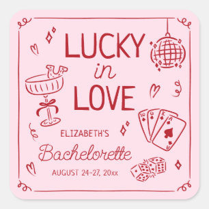 Gelukkig Verliefd Whimsical Hand Getekende Bachelo Vierkante Sticker