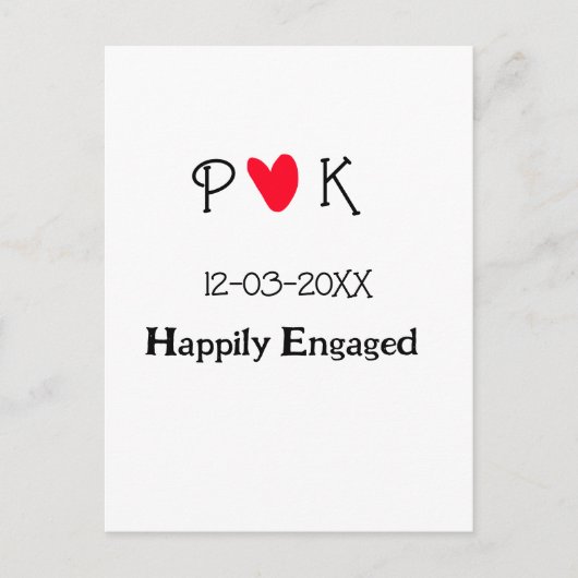 Gelukkig verloofd voeg paar naam letter datum jaar briefkaart (Voorkant)