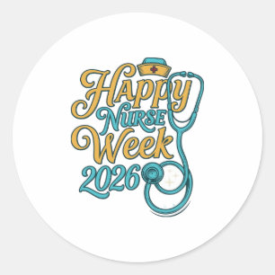 Gelukkig Verpleegstersweek 2026 Stethoscoop Shirt  Ronde Sticker