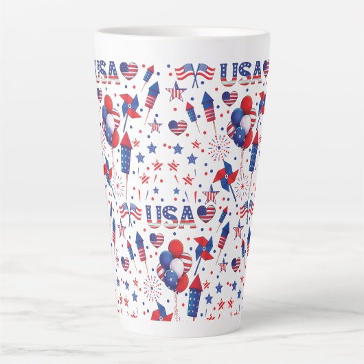 Gelukkig vierde juli Red Blue Cute Party Latte Mok (Voorkant)