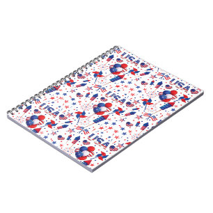 Gelukkig vierde juli Red Blue Cute Party Notitieboek