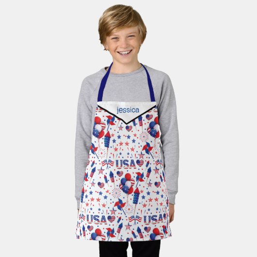 Gelukkig vierde juli Red Blue Cute Party Schort (Gedragen)