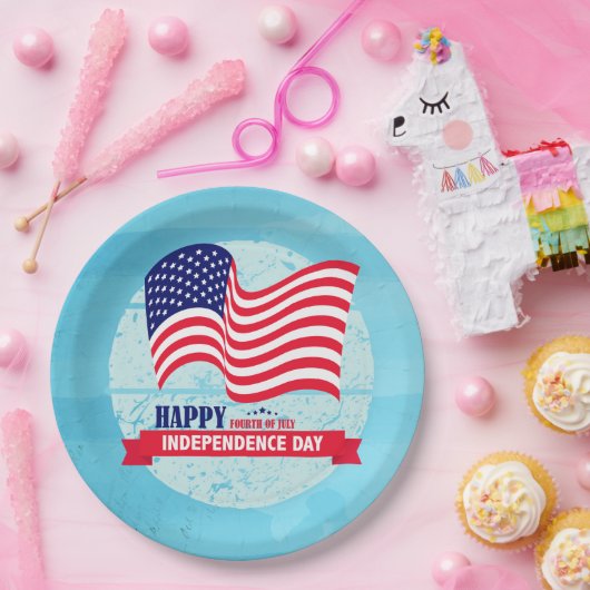 Gelukkig vierde van juli Amerikaanse vlag Illustra Papieren Bordje (Feest)