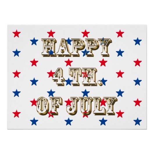 Gelukkig vierde van juli gouden witte blauwe sterr perfect poster (Voorkant)