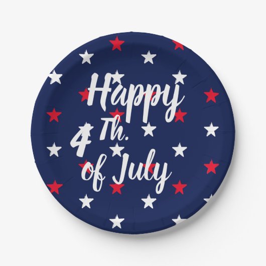 Gelukkig vierde van juli rode witte marineverblauw papieren bordje (Voorkant)