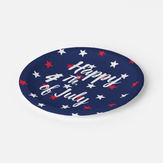 Gelukkig vierde van juli rode witte marineverblauw papieren bordje (Gekanteld)