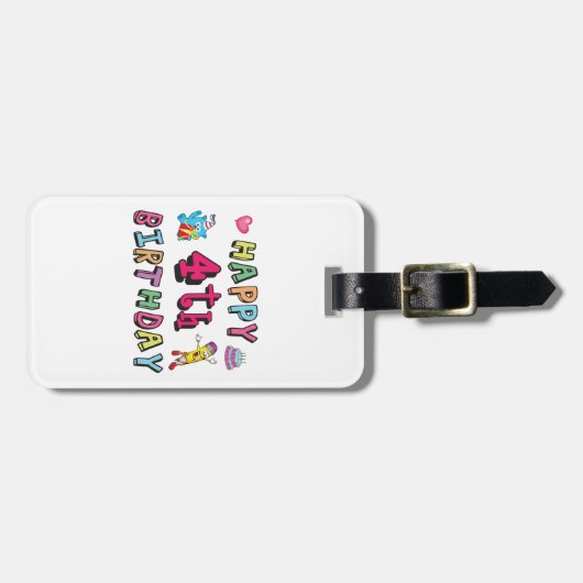 Gelukkig vierde verjaardag. 4 jaar per dag. bagagelabel (Voorkant horizontaal)