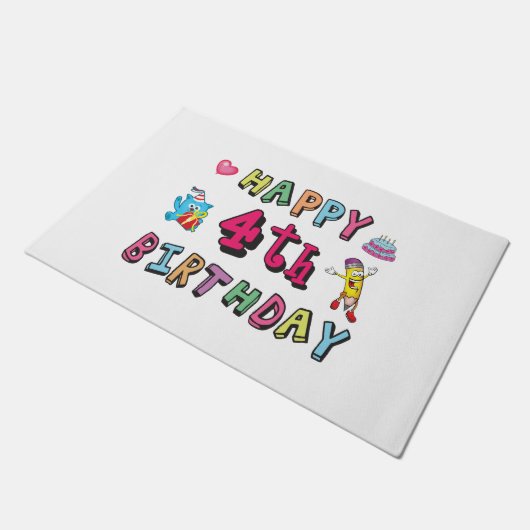 Gelukkig vierde verjaardag. 4 jaar per dag. deurmat (Schuin)