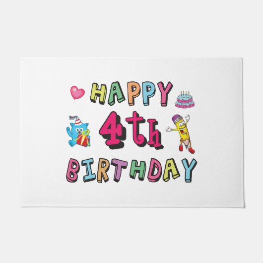 Gelukkig vierde verjaardag. 4 jaar per dag. deurmat (Voorkant)