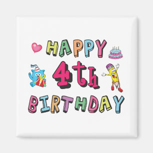 Gelukkig vierde verjaardag. 4 jaar per dag. magneet