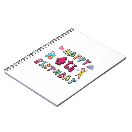 Gelukkig vierde verjaardag. 4 jaar per dag. notitieboek (Linkerzijde)