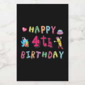 Gelukkig vierde verjaardag. 4 jaar per dag. voedselcontainer etiket (Enkel label)