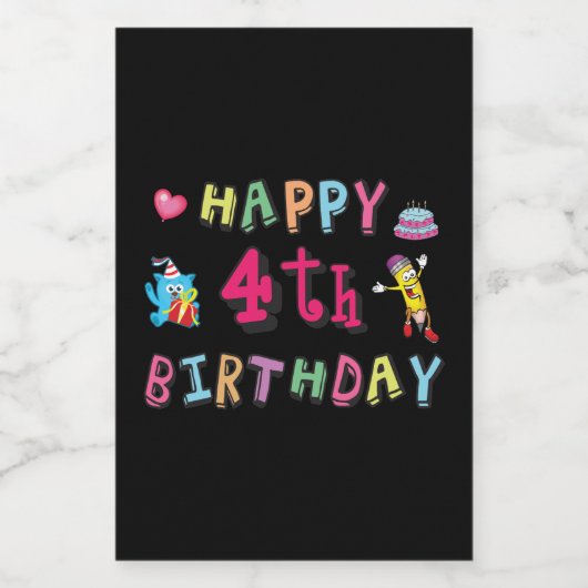 Gelukkig vierde verjaardag. 4 jaar per dag. voedselcontainer etiket (Enkel label)