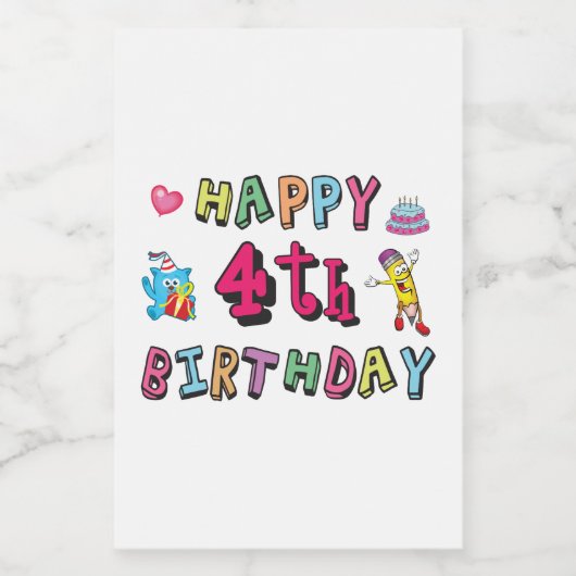 Gelukkig vierde verjaardag. 4 jaar per dag. voedselcontainer etiket (Enkel label)