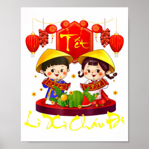 Gelukkig Vietnamees Nieuw Lunaar Jaar Tet Vakantie Poster