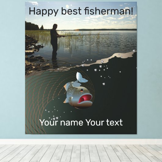 Gelukkig vissen canvas afdruk (Insitu (Houten vloer))