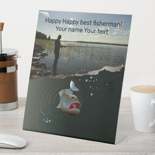 Gelukkig vissen reclamebord met voetstuk (Insitu)