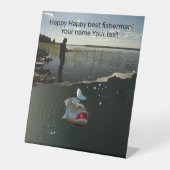 Gelukkig vissen reclamebord met voetstuk (Voorkant)