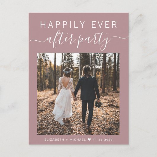 Gelukkig voor altijd feest foto stoffig roze bruil aankondigingskaart (Voorkant)