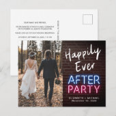 Gelukkig voor altijd feest Neonlichten Foto Huweli Aankondigingskaart (Voorkant / Achterkant)