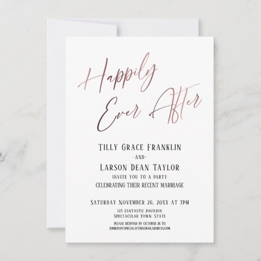 Gelukkig voor altijd Roze Goud Elegant Huwelijksfe Kaart (Voorkant)