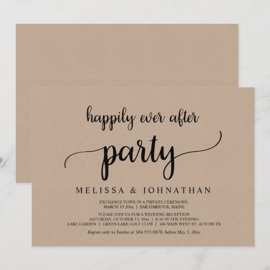 Gelukkig voor altijd, Rustieke Trouwdag Elopement  Kaart (Voorkant / Achterkant)