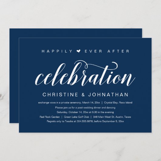 Gelukkig Voor Altijd, Trouw Elopement Feest Uitnod Kaart (Voorkant / Achterkant)
