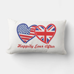 Gelukkig voor altijd Union Jack/VS harten Kussen