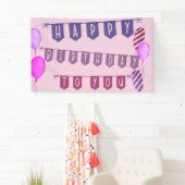 Gelukkig voor jullie roze bundels en ballonnen spandoek (Insitu)