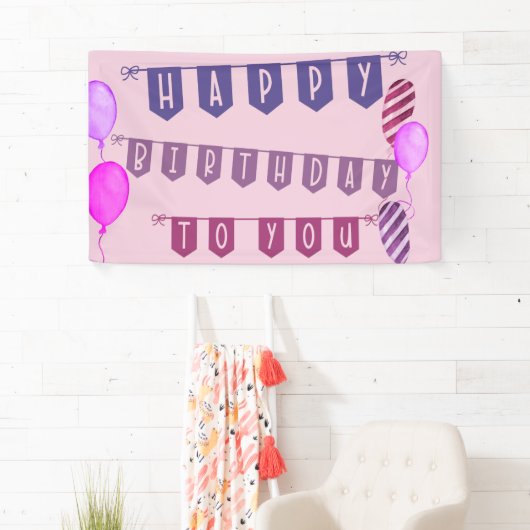 Gelukkig voor jullie roze bundels en ballonnen spandoek (Insitu)