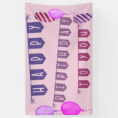 Gelukkig voor jullie roze bundels en ballonnen spandoek (Verticaal)