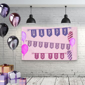 Gelukkig voor jullie roze bundels en ballonnen spandoek