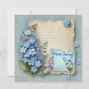 Gelukkig voorjaar met blauw vergeet me niet bloeme feestdagenkaart